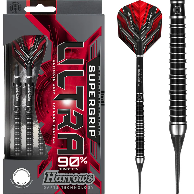 Harrows Supergrip Ultra Darts - Soft Tip - Black